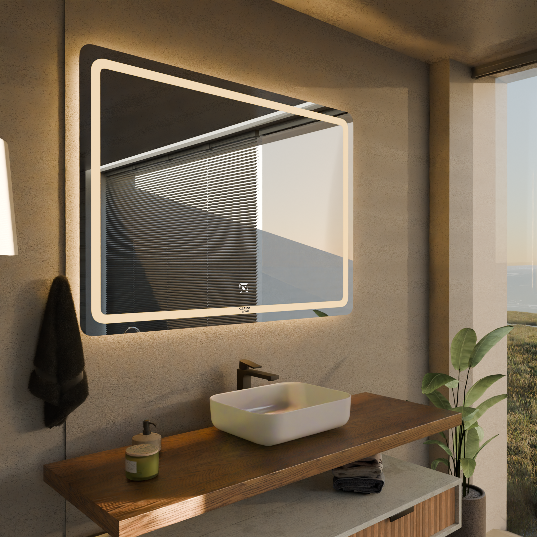 Dokunmatik Dikdörtgen Yatay LED Ayna