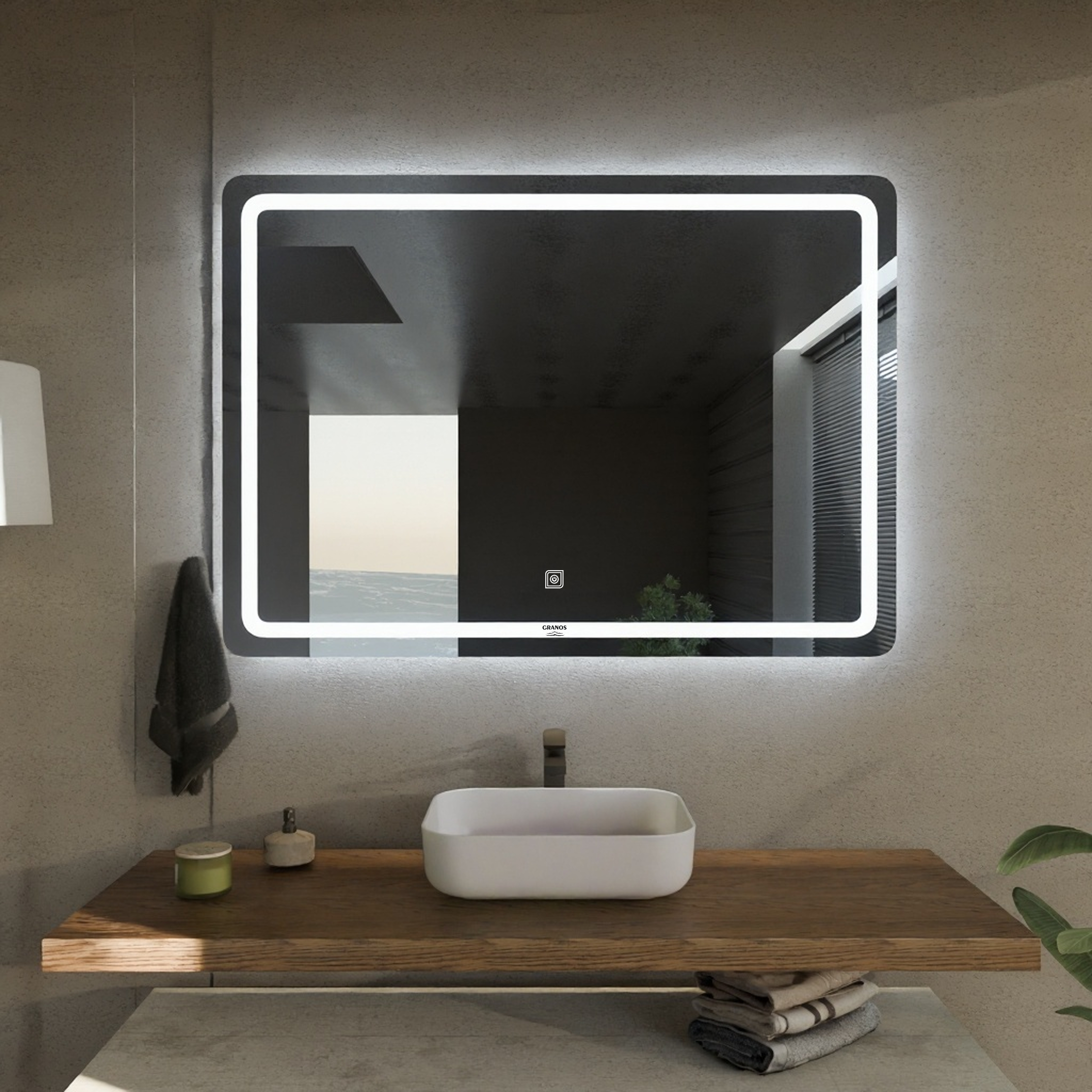 Dokunmatik Dikdörtgen Yatay LED Ayna