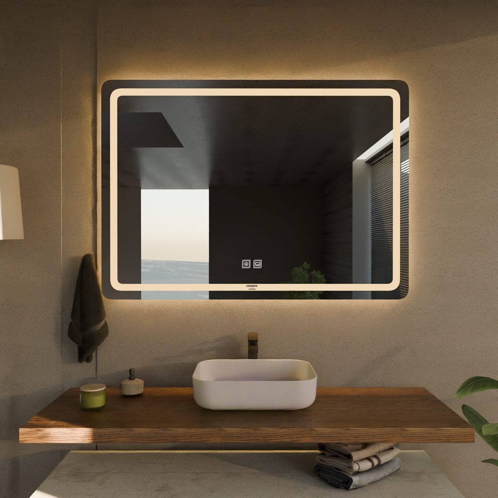 Dokunmatik Buğu Önleyicili Dikdörtgen Yatay LED Ayna