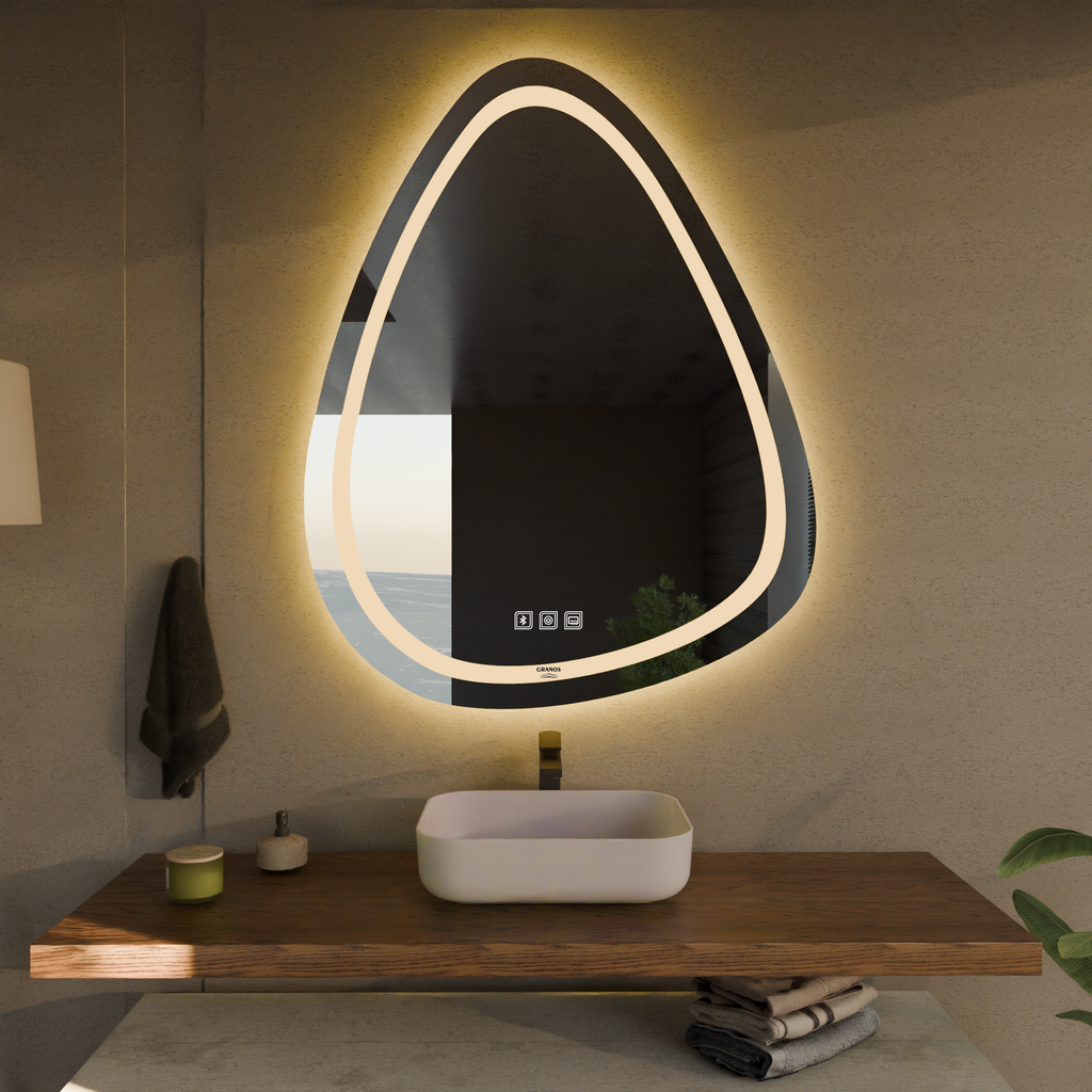 Dokunmatik Buğu Önleyicili Bluetoothlu Asimetrik LED Ayna