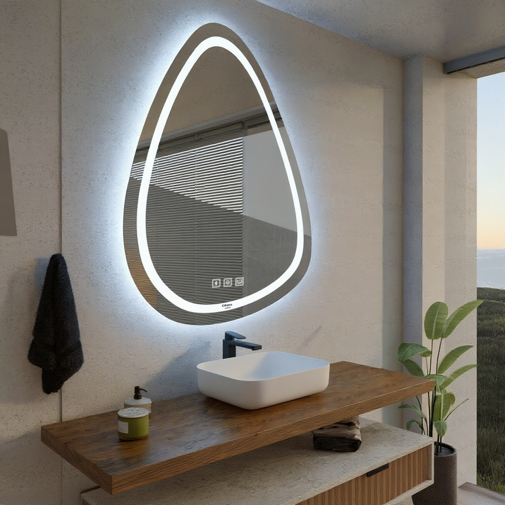 Dokunmatik Buğu Önleyicili Bluetoothlu Asimetrik LED Ayna