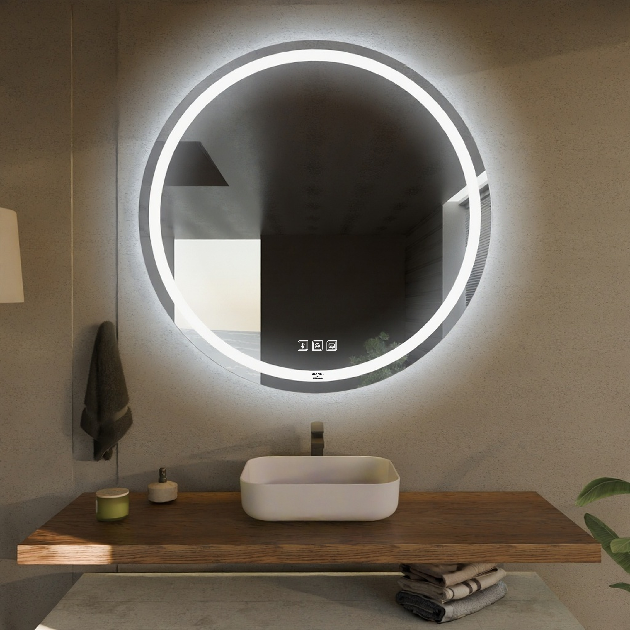 Dokunmatik Buğu Önleyicili Bluetoothlu Yuvarlak LED Ayna