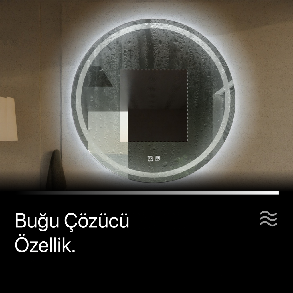 Dokunmatik Buğu Önleyicili Bluetoothlu Asimetrik LED Ayna