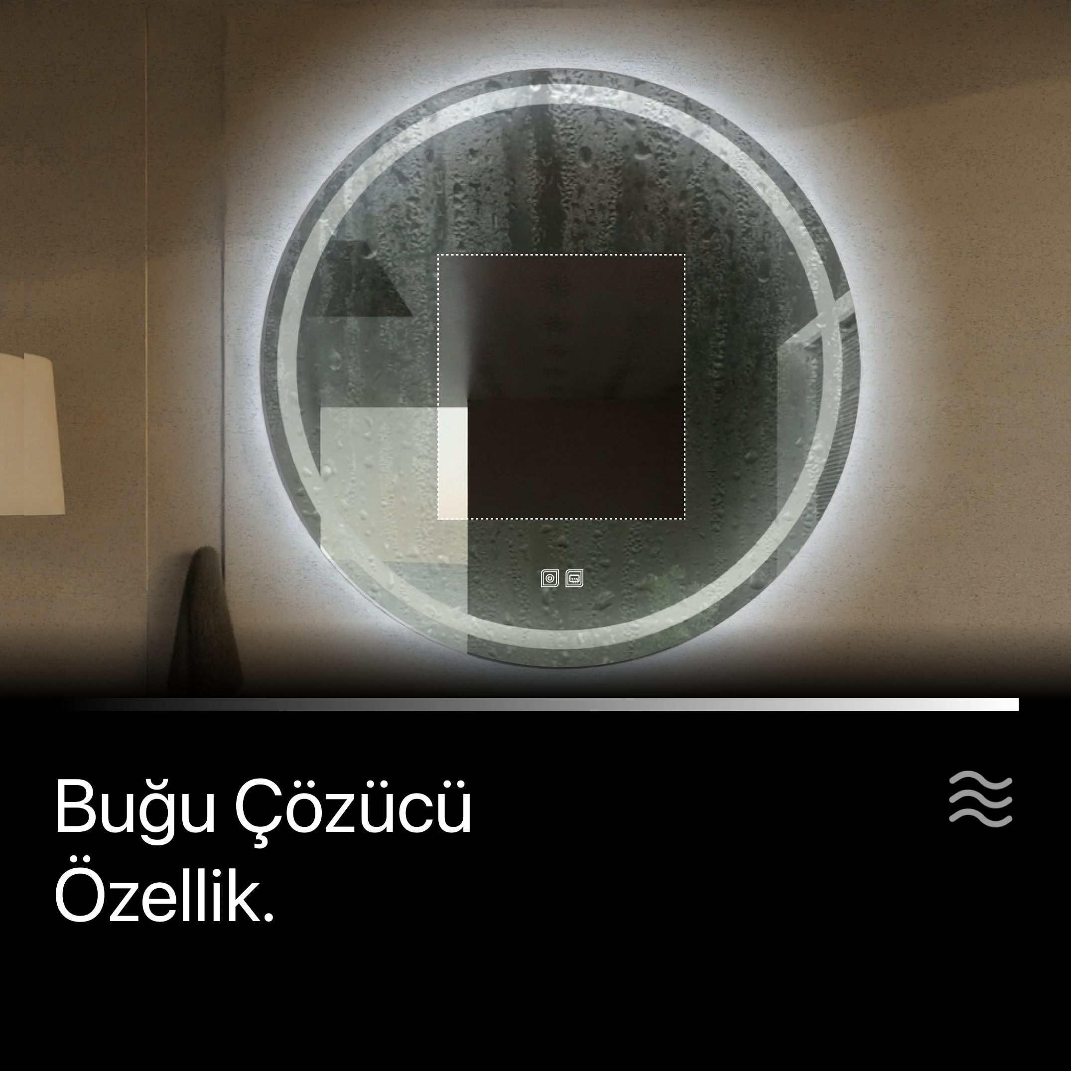 Dokunmatik Buğu Önleyicili Bluetoothlu Dikdörtgen LED Ayna