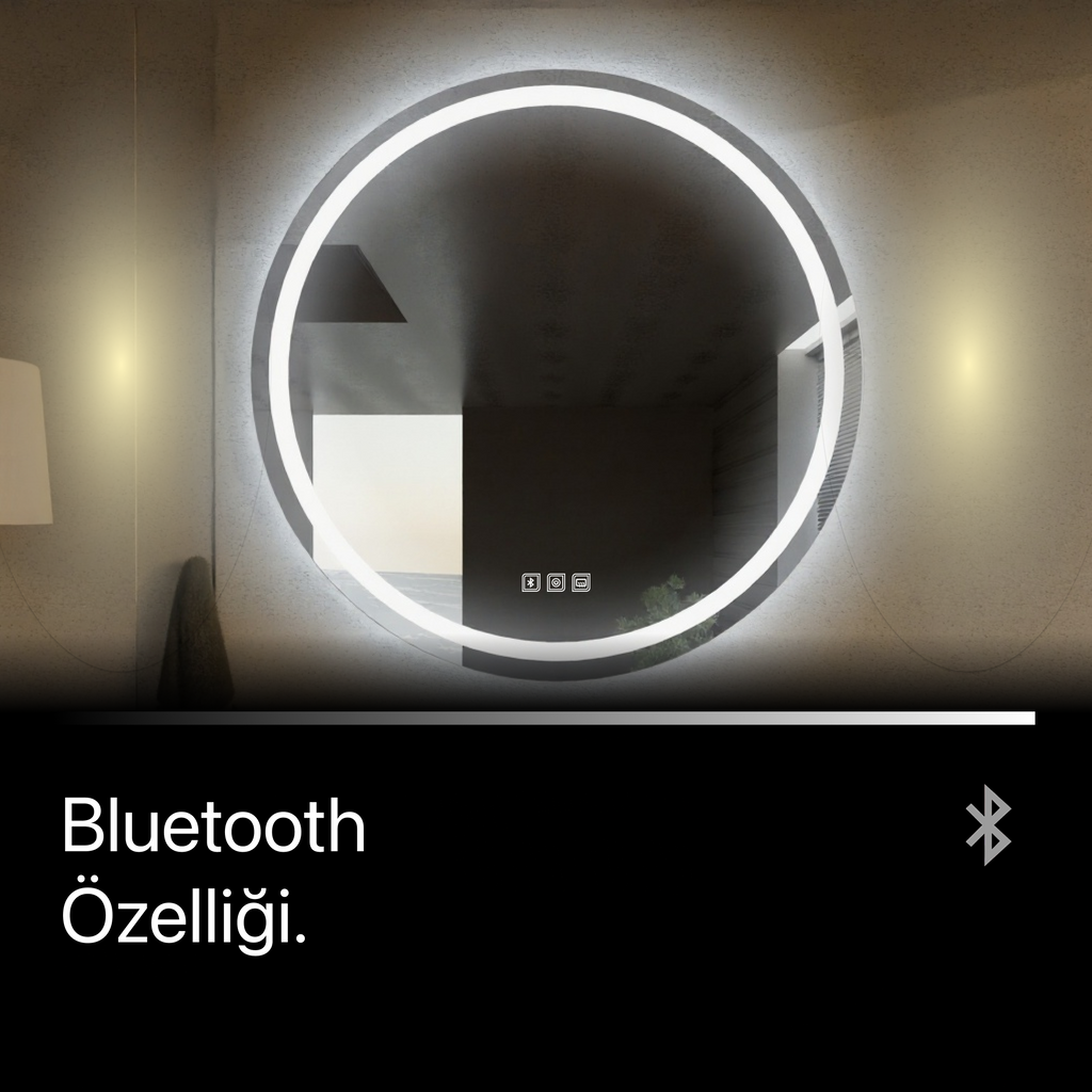 Dokunmatik Buğu Önleyicili Bluetoothlu Asimetrik LED Ayna